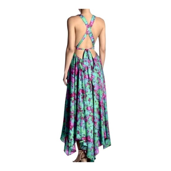FREE PEOPLE Summer Nights Floral Pink Fuchsia Teal Maxi Dress Size Small - Picture 8 of 16